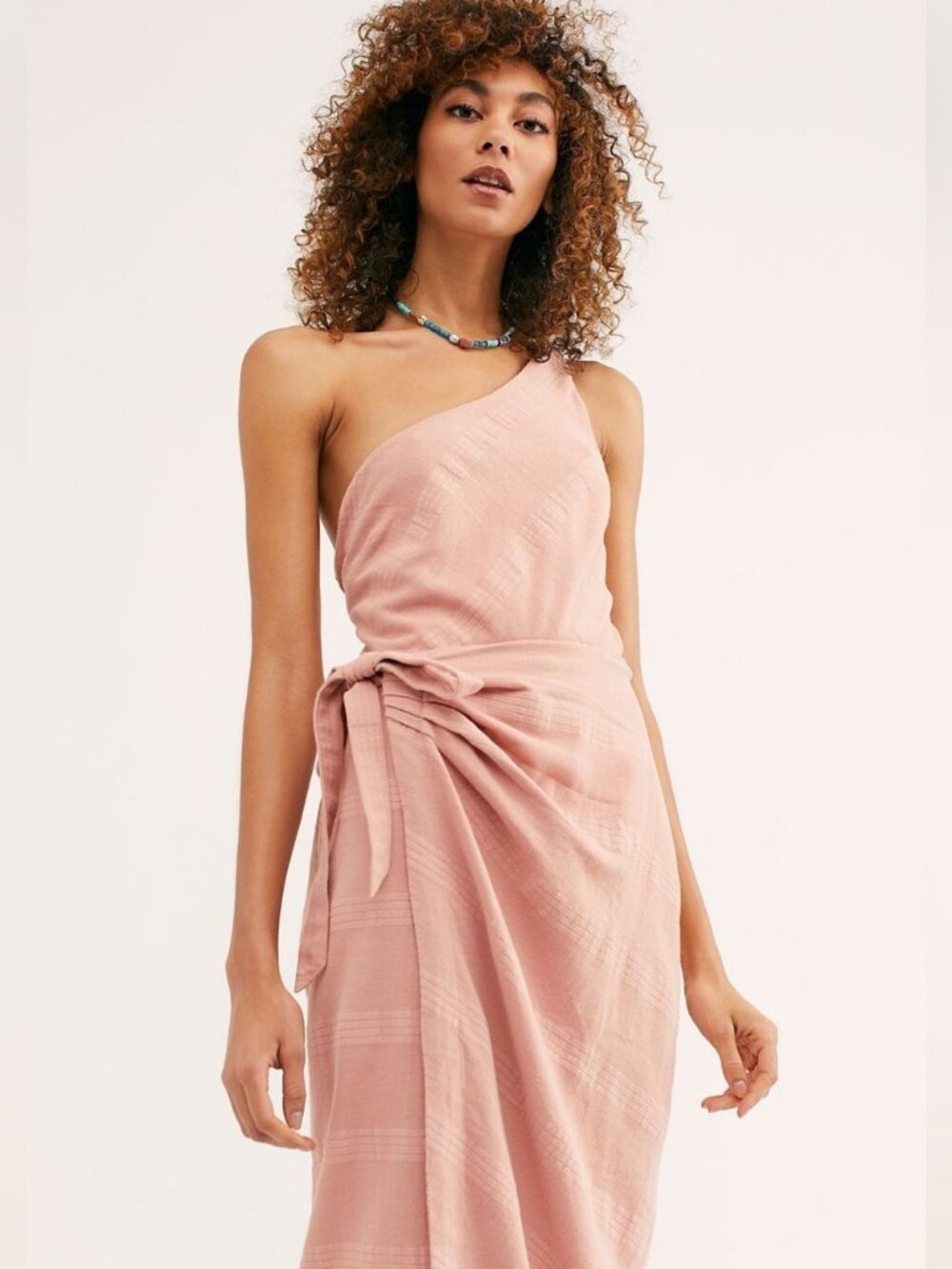 Free People At Leisure Midi Wrap Dress One Shoulder Pink Size XS NWT - Picture 3 of 12